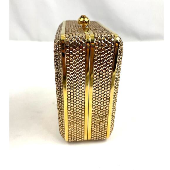 Judith Leiber Swarovski Crystal Gold Tone Metal Stone Evening Bag Clutch - Picture 3 of 16